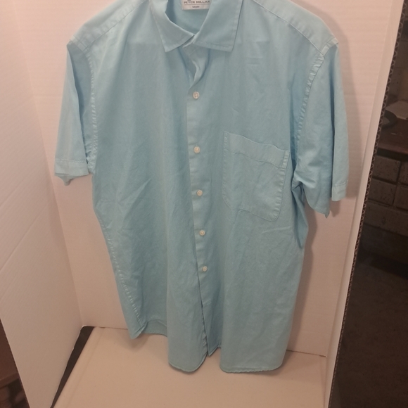 PETER MILLAR LIGHT BLUE BUTTON UP SHIRT Cotton/SILK Blend - Picture 3 of 16